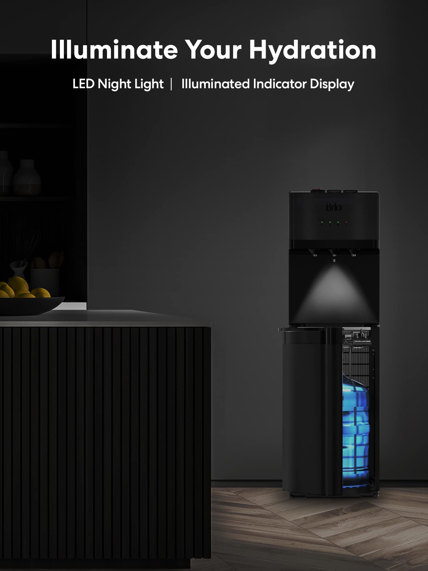 Brio Self Cleaning Bottom Loading Water Cooler Water Dispenser - Black Stainless Steel - 3 Temperature Settings - Hot, Room & Co